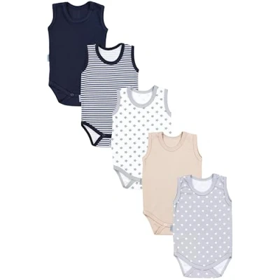Abbildung von TupTam Baby Jungen Achselbody in Unifarben 5er Pack, Farbe: Dunkelblau Streifen Sterne Weiß Grau Beige, Größe: 98
