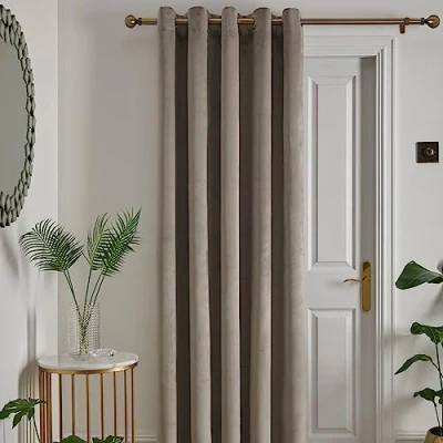 Abbildung von Laurence Llewelyn Bowen Montrose Verdunkelungsvorhang, cremefarben, beige, 168 x 214 cm, Taupe Samtvorhang für Wohnzimmer &amp; Schlafzimmer, Thermogardine aus Leinen mit Ösen, Türvorhang