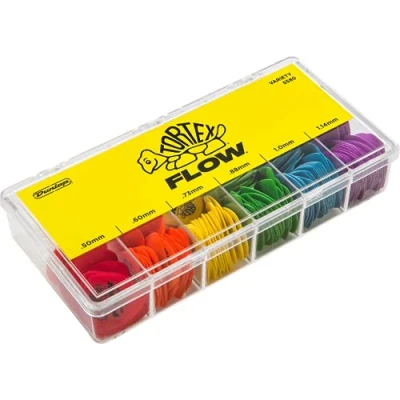 Abbildung von JIM DUNLOP Plektrum Tortex Flow, Schachtel mit 216, Multicolor, Kaliber: 0,5 0,6 0,73 0,88 1 1,14mm