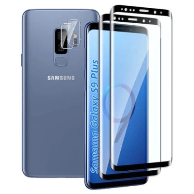 Abbildung von Fyqzio[2+2 Stück Gehärtetes Glas Schutzfolie kompatibel mit Samsung Galaxy S9 Plus und Kamera,Keine Blasen,9H Härte,Anti Scratch,3D Curved,HD Displayschutz für