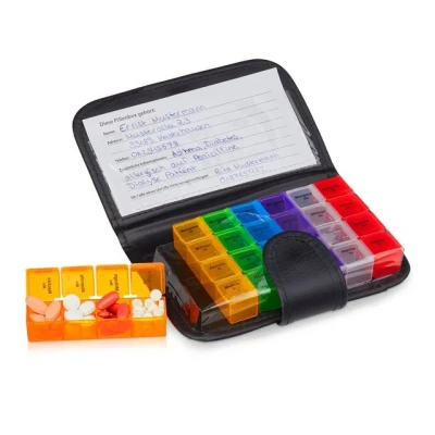 Abbildung von relaxdays Pillendose Tablettenbox 7 Tage mit Etui