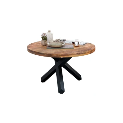 Abbildung von Massivart® Esstisch EDUARDO 130 cm x / rund Mango, Tischplattenstärke 50 mm Metallgestell schwarz