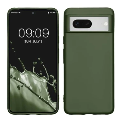 Abbildung von kwmobile Case kompatibel mit Google Pixel 8 Hülle Schutzhülle aus Silikon metallisch schimmernd Handyhülle Metallic Tannengrün