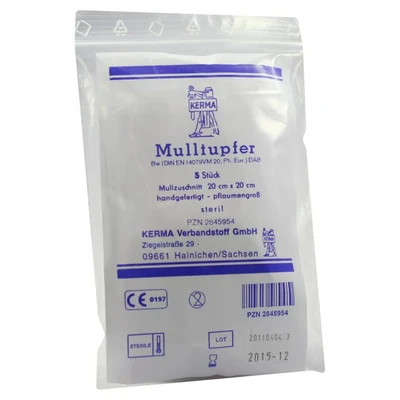 Abbildung von Mulltupfer 20x20 cm pflaumengroß steril 5 St