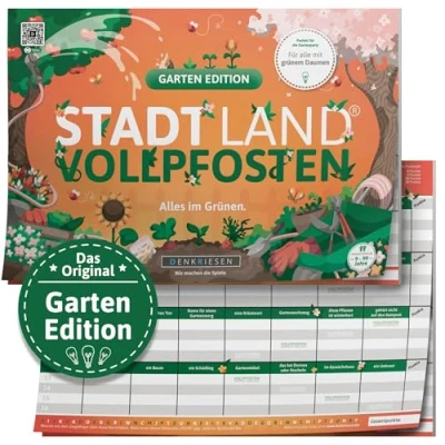 Abbildung von DENKRIESEN Stadt Land VOLLPFOSTEN® Garten Edition DIN A4 Spielblock Ab 9 Jahren Fluss Familienspiel Perfekt für Gartenpartys Gesellschaftsspiel die ganze Familie