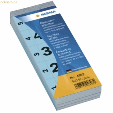Abbildung von HERMA Nummernblock selbstklebend 1 500 blau 28x56mm VE=500 Stück