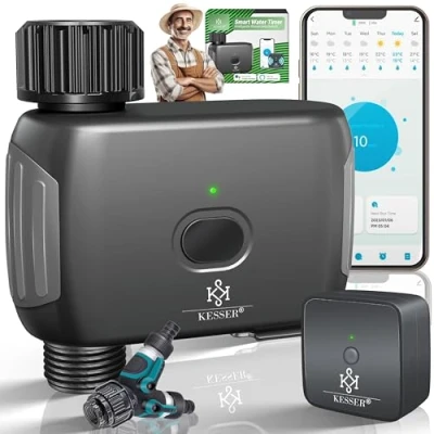Abbildung von KESSER® Bewässerungssteuerung mit WLAN WiFi Bewässerungscomputer für Garten &amp; Balkon Bewässerungssystem Zeitschaltuhr Automatische Bewässerung App Sprachsteuerung + Y Verteiler Grau