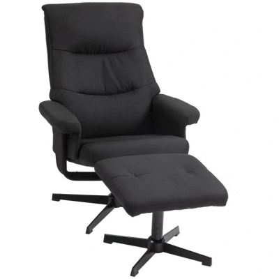 Abbildung von HOMCOM Relaxsessel mit Hocker, Gepolstert Fernsehsessel Liegefunktion, Wippfunktion (TV Sessel, 2 St., Liegesessel), für Wohnzimmer, Schlafzimmer, Schwarz
