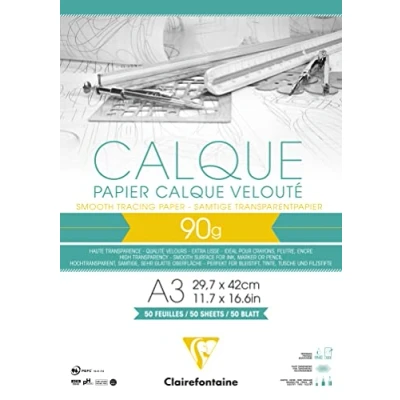 Abbildung von Clairefontaine 97134C Block Transparentpapier, DIN A3 29,7 x 42 cm, 90g, 50 Blatt, ideal für technische Zeichen, Extratransparent, 1 Stück