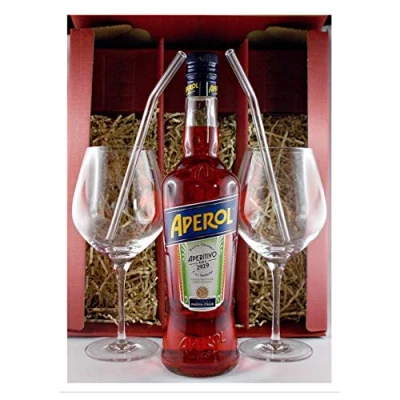 Abbildung von Geschenk Aperol Aperitif + 2 Glas Trinkhalme (gebogen) Weingläser