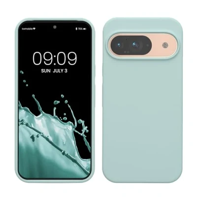 Abbildung von kwmobile Hülle kompatibel mit Google Pixel 9 / Pro Silikon Handy Case Handyhülle weiche Oberfläche kabelloses Laden Mintgrün matt