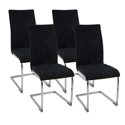 Abbildung von Albatros International Freischwinger Esszimmerestuhl Küchenstuhl LUGANO, Stoff Bezug (4er Set, Schwarz), Esszimmerstuhl Schwingstuhl mit modernem Design, dicke Polsterung