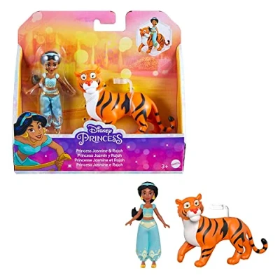 Abbildung von DISNEY Prinzessin Jasmin und Rajah Bewegliche Puppe Tigerfigur aus dem Film Aladdin, Jasmins unverkennbarer Look mit abnehmbarer Hose, für Kinder ab 3 Jahren, HLW83
