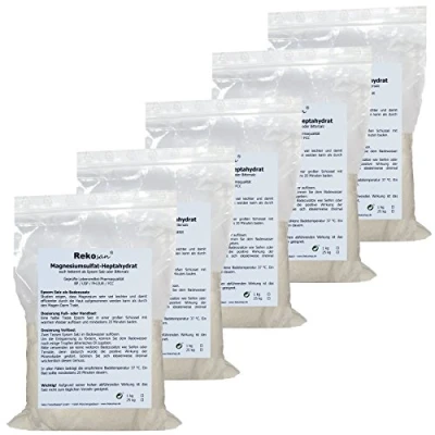 Abbildung von Rekosan ® Magnesiumsulfat,Bittersalz, Epsom Salz, Lebensmittel /Pharmaqualität 5 x 1 kg