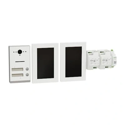 Abbildung von Schneider Electric Ritto TWINBUS IP VIDEO SET Türsprechanlage, 7 Zoll HD Monitor, 2 Draht Technik, Familien, APP, Gegensprechanlage, Aufputz, Weiss