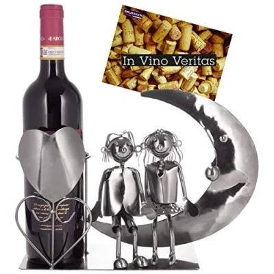 Abbildung von BRUBAKER Weinflaschenhalter Liebespaar auf dem Mond Flaschenhalter, (1 St., inklusive Grußkarte), Weinhalter Metall Skulptur, Wein Geschenk