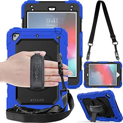 Abbildung von TECHGEAR Utility Hülle für iPad Mini 2019 [5. Gen] &amp; 4 Robust Heavy Duty Stoßfeste Schutzhülle mit 360 Grad Schwenkständer Hand und Schultergurt eingebaut Bildschirm Blau