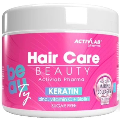 Abbildung von Activlab Hair Care Beauty 200g Glas enthält ein Maß Wiederaufbau und gesundes Haar Himbeer Erdbeer Geschmack 7 Wirkstoffe Meereskollagen, Keratin, Vitamin C, Zink, Biotin