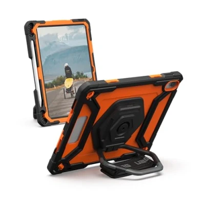 Abbildung von URBAN ARMOR GEAR Plasma HK Case Apple iPad 10.9 Hülle (10. Generation 2022) (360 Grad drehbare Handschlaufe, Inkl. Displayschutzfolie, Pencil/Logitech Crayon Halter) Schwarz/Orange
