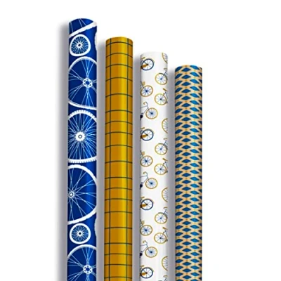 Abbildung von Clairefontaine 214001AMZC Karton mit 12 Rollen Geschenkpapier Alliance 60g, 2x0,70m, Kraftpapier, Fahrrad sortiert,