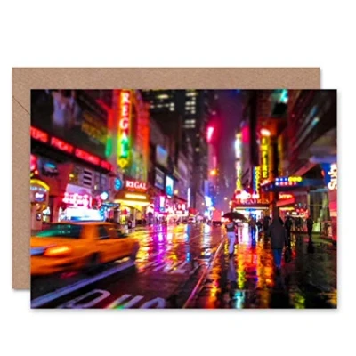 Abbildung von Wee Blue Coo NEW YORK NEON CITY LIGHTS PHOTO BLANK GREETINGS BIRTHDAY CARD ART