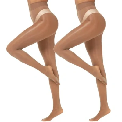 Abbildung von MANZI 2 Paar Glanzstrumpfhosen Damen Sexy Seidenglatt Feinstrumpfhose 15 Den transparent reißfest Braun,L XL