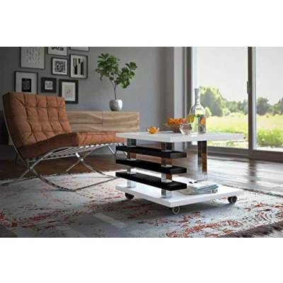 Abbildung von designimpex Couchtisch mit ROLLEN DC 2 Weiß Schwarz Hochglanz Wohnzimmertisch 60x60x45cm