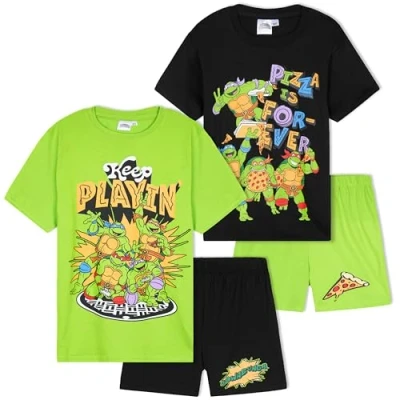 Abbildung von Get Trend Pyjama Jungen Schlafanzug Kinder Kurz 2er Set Weich und Bequem für den Sommer Geschenke Jungs (7 8 Jahre, Mehrfarbig TMNT, 2)