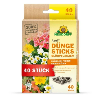 Abbildung von Neudorff Azet DüngeSticks für Blühpflanzen Bio Düngestäbchen kräftiges Wachstum und vielen farbenfrohe Blüten mit Sofort &amp; Langzeitwirkung, 40 Stück