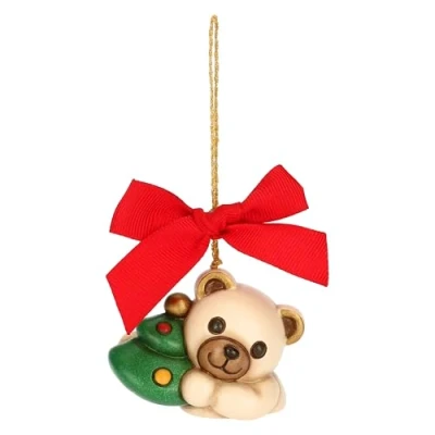 Abbildung von THUN Teddy Weihnachtsschmuck mit Weihnachtsbaum aus Keramik, klein, 5,8x3,7 cm, Höhe 4,4 cm