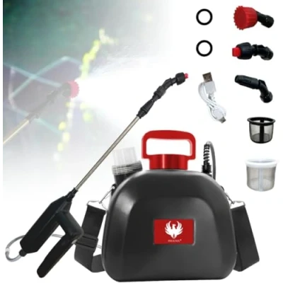 Abbildung von PHOENIX Drucksprüher 5 Liter Easy Sprayer Gartensprüher mit wiederaufladbarem Akku 3 Stunden Akkulaufzeit, Sprühgerät DREI Düsen (Kegel, Fächer, Duschstrahle), leicht, robust