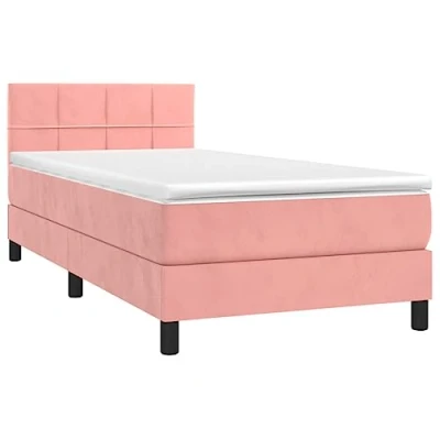 Abbildung von vidaXL Boxspringbett mit Matratze LED Polsterbett Bett Einzelbett Bettrahmen Bettgestell Lattenrost Schlafzimmerbett Hotelbett Rosa 90x190cm Samt