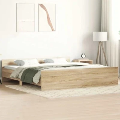 Abbildung von vidaXL Bettgestell, Bettrahmen mit Lattenrost, Bett Gästebett Kopfteil Fußteil, Metallbett Doppelbett Schlafzimmerbett, Sonoma Eiche 160x200cm