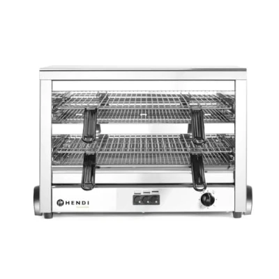 Abbildung von HENDI Quartz Salamander, MAXI, Salamander Grill, Überbackgerät, Quarz Infrarotheizelement, 2 verchromte Roste (530x340mm), GN 1/1, 400V, 4500W, 685x396x(H)452mm, Edelstahl