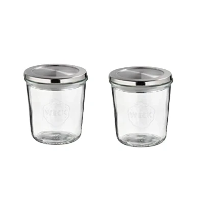 Abbildung von APS 82240 Original 2er Set WECK Gläser 580 ml, Ø 11 cm, H: Sturzform mit Deckel und Silikondichtung, Einmachglas, Dekoglas, Dessertglas, Vorratsglas, spülmaschinengeeignet