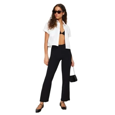 Abbildung von TRENDYOL Damen Sorte lige udskårne foldede bukser Pants, Schwarz, 36 EU