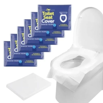 Abbildung von Romon 48 Stück Toilettenauflage Einweg, 47 * 39cm Spülbar Papier Toilettensitzbezüge, Tragbar Einweg Toilettensitz Sitzbezug für Hotel Outdoor Reisen (Size L)