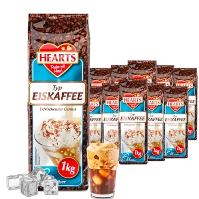Abbildung von HEARTS Eiskaffee Pulver 20 x 1kg, Vorteilspack perfekt für Geschäftskunden lnstant Kaffeepulver Sommer, Schnelle Zubereitung, Ice Coffee Frappe Art, Sommergetränk mit erfrischendem Genuss