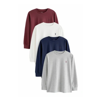 Abbildung von Next COSY 4 PACK Regular FIT Langarmshirt für Kinder, Größe: 152, Berry red grey white blue