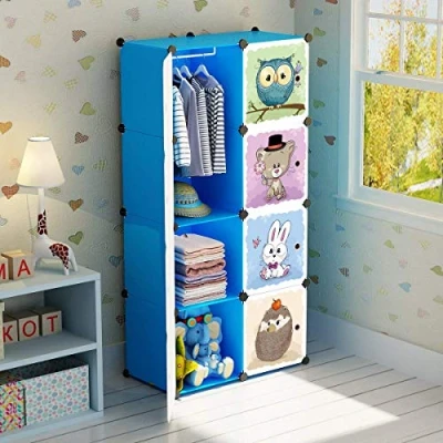 Abbildung von BRIAN &amp; DANY Erweiterbares Kinderregal Kinder Kleiderschrank Stufenregal Bücherregal mit Türen, tiefere Fächer als normal (45 cm vs. 35 cm) für mehr Platz, 75 x 47 147 Blau