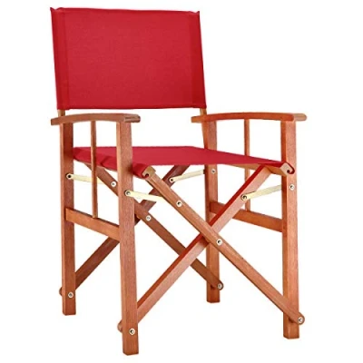 Abbildung von Casaria® Gartenstuhl Holz Klappbar Wetterfest 160kg Belastbar Armlehne Bezug Klappstuhl Cannes FSC® Eukalyptus Garten Balkon Terrasse Camping Rot