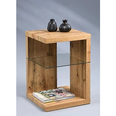 Abbildung von M2 Kollektion Domingo Beistelltisch/Nachttisch, MDF, Sicherheitsglas, Wildeiche, 40x40x60cm