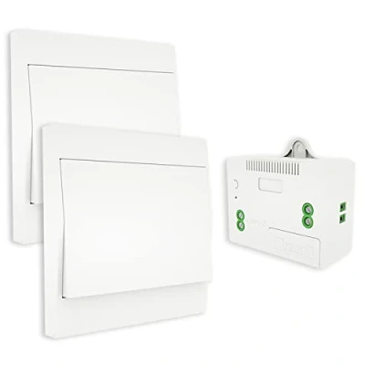 Abbildung von MOES RF433 Funkschalter Batterielose, Funk Lichtschalter Keine Batterie, Wandlichtsschalter Selbstversorgt Verkabelung erforderlich Wandplatte Sender (2 Way Set), Weiß