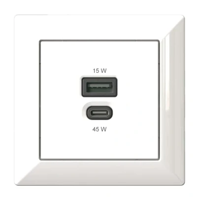 Abbildung von Unterputz USB Ladestation, C 45 Watt + A 15 Charger, weiß