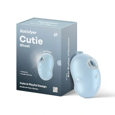 Abbildung von Satisfyer Cutie Ghost 9 cm Airpulse Technologie Vibration Klitoris Stimulation Wiederaufladbar Wasserdicht (IPX7), hautfreundliches Silikon, Farbe:hellblau