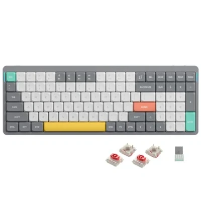 Abbildung von nuphy Air96 V2 Mechanische Tastatur Kabellos mit niedrigem Profil,100 Tasten RGB Hot Swap unterstützt 2.4GHz Wireless/Bluetooth/USB C für PC/Laptop/Windows/Mac Grey Gateron Red Switch