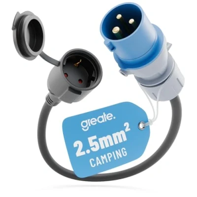 Abbildung von greate 16A CEE Adapter Schuko Kupplung Stecker 230V mit 50 cm Kabellänge &amp; IP44 Schutz Camping auf Schuko, Stecker, Strom für