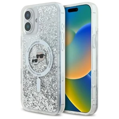 Abbildung von CG MOBILE Karl Lagerfeld KLHMP16MLGKCSGH Hülle für iPhone 16 Plus 6.7&quot; transparent Liquid Glitter Karl&amp;Choupette Head