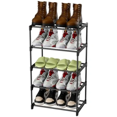 Abbildung von Magrimaxio Schuhregal Metall, Schuhaufbewahrung mit 5 Ebenen, Leichtes Schuhablage, Schuh Regal Stapelbar für 10 Paar Schuhe, Schuhständer Flur, Wohnzimmer, Schlafzimmer, Eingangsbereich (Schwarz)