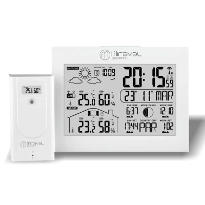 Abbildung von Miraval LCD Funk Wetterstation mit Außensenor Funkwetterstation (Temperaturanzeige Datumsanzeige Alarm Displaybeleuchtung Hygrometer)